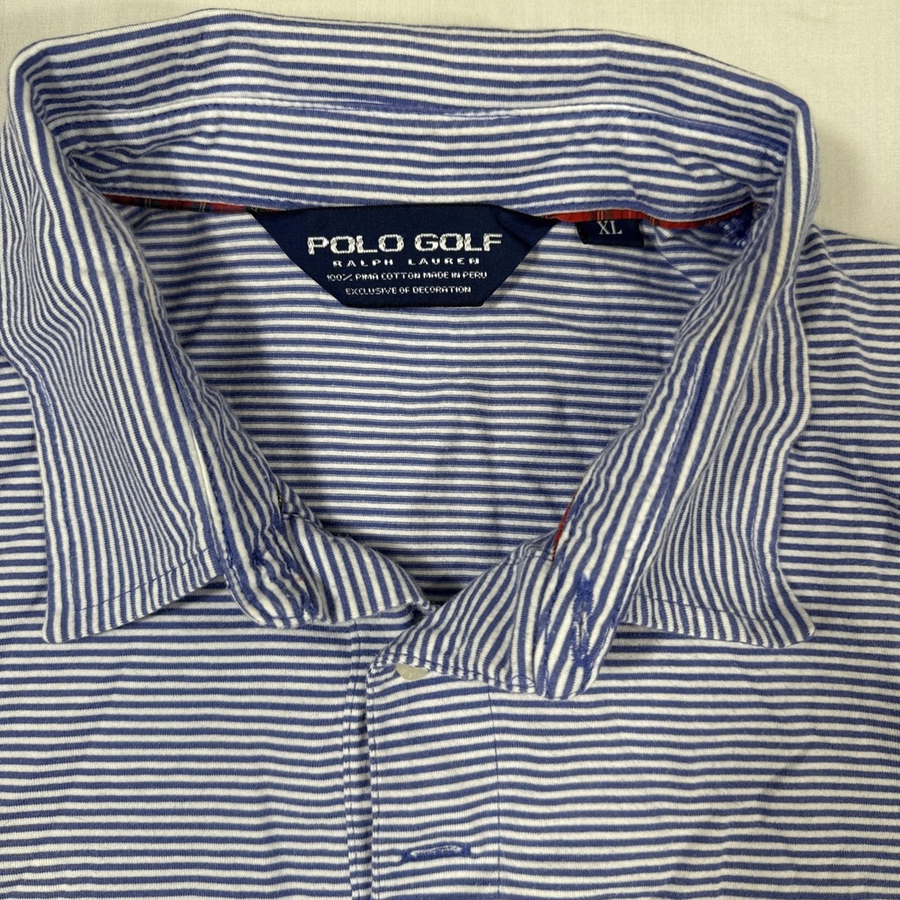 SHIRT GOLF POLO Ralph Lauren Striped Pima Cotton Polo Mens XL Blue White